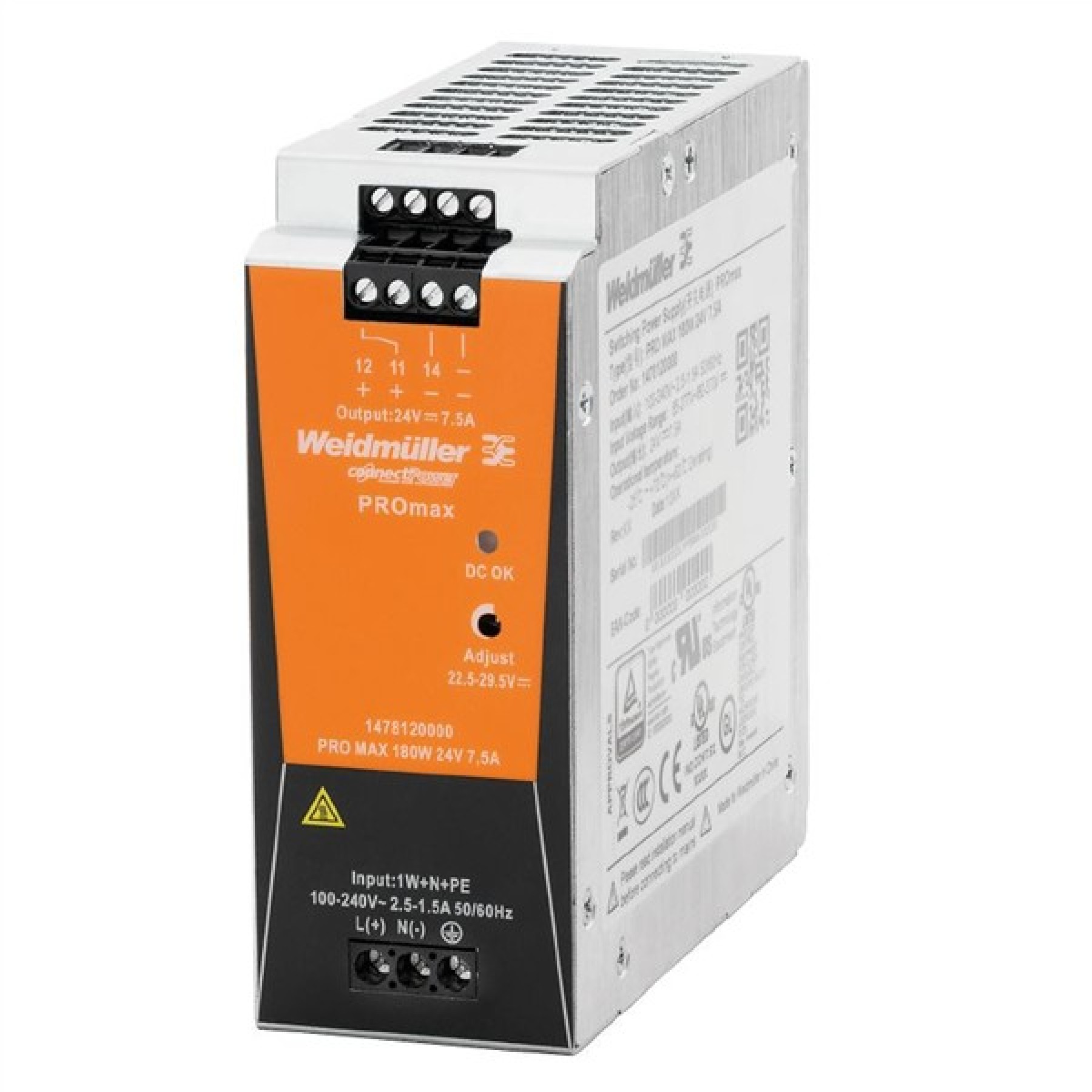 Weidmuller 1478120000 Power Supply PRO MAX 180W 24VDC 7 5A