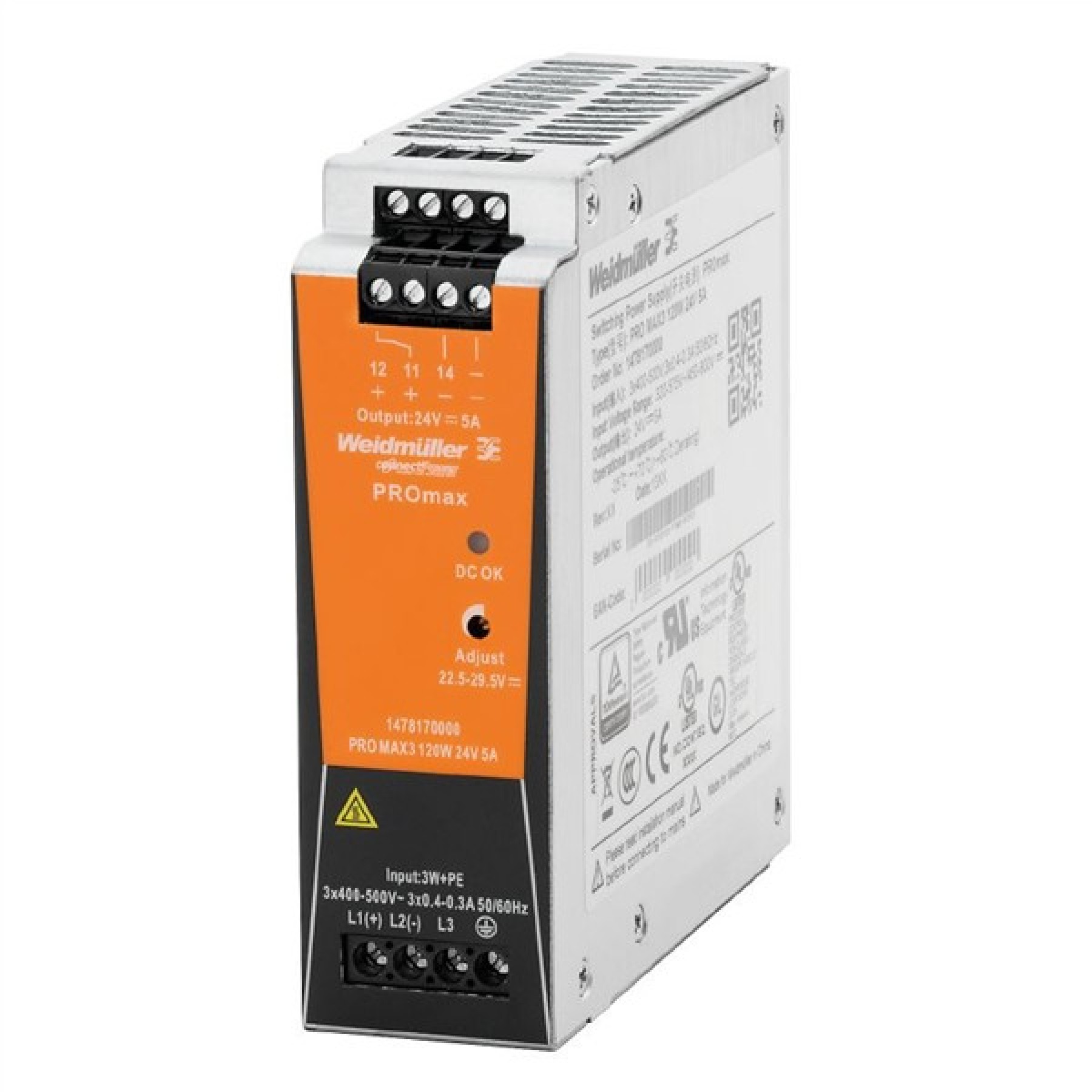 Weidmuller 1478170000 Power Supply PRO MAX3 120W 24VDC 5A