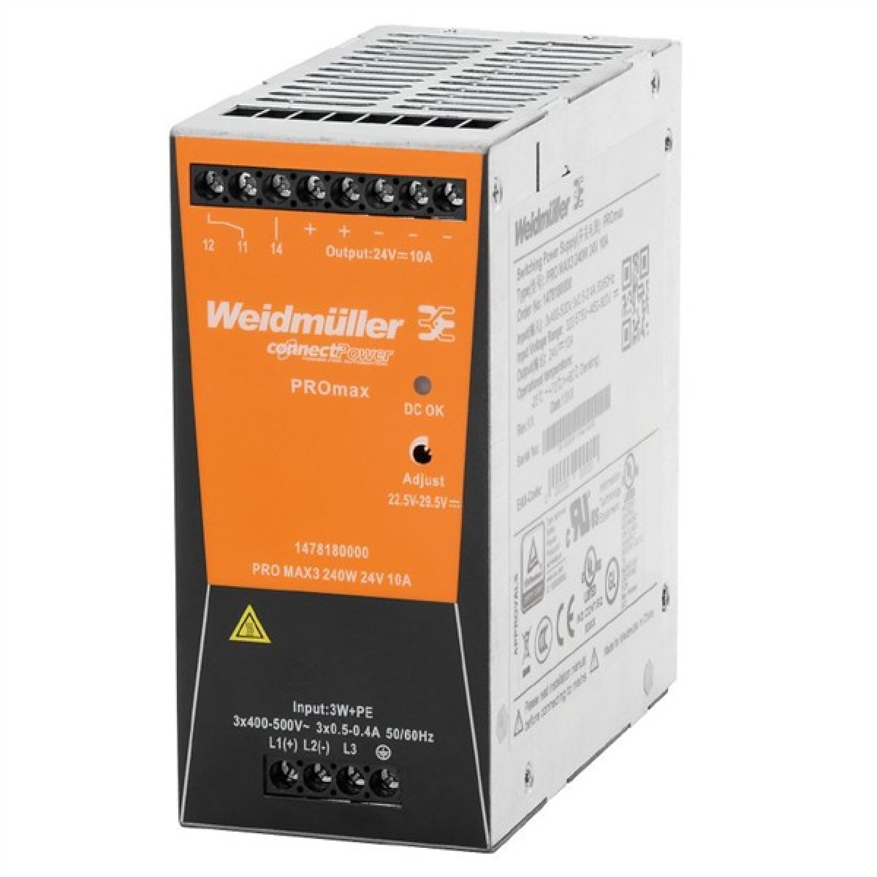 Weidmuller 1478180000 Power Supply PRO MAX3 240W 24VDC 10A