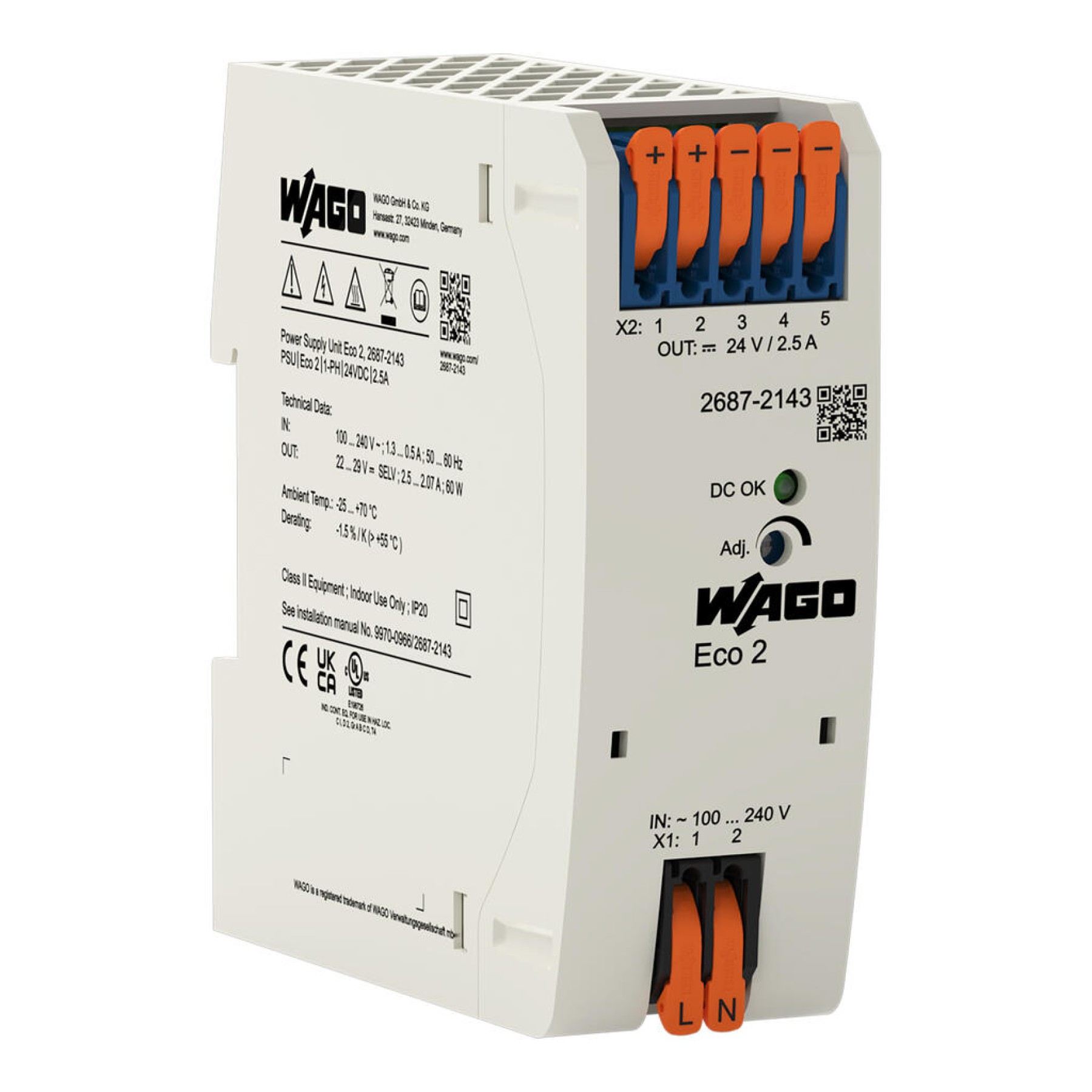 Wago 2687-2143 2.5A Power Supply Eco 24VDC