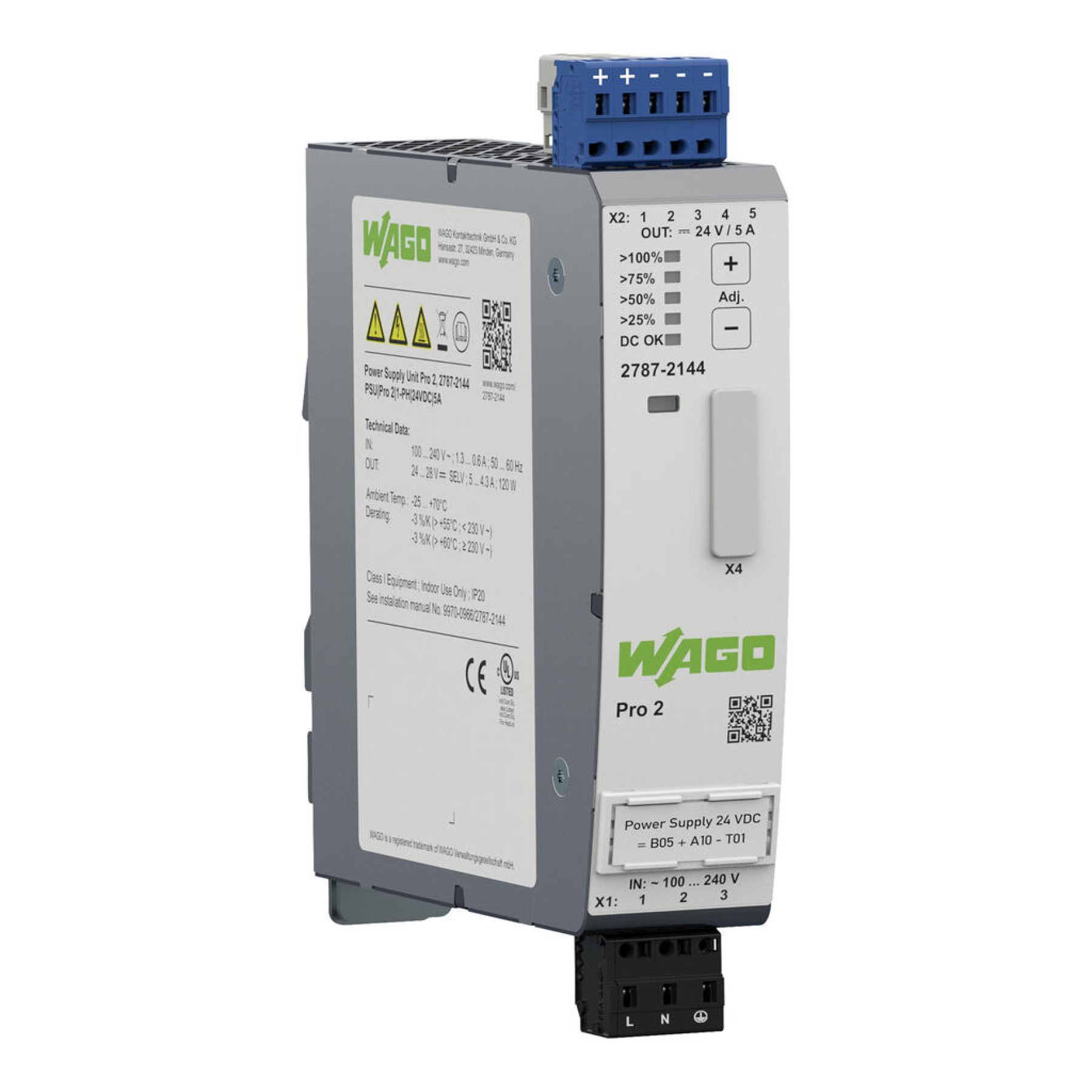 Wago 2787-2144 5A Power Supply Pro 24VDC Digital signal input and output (DI-DO) Optional Communications