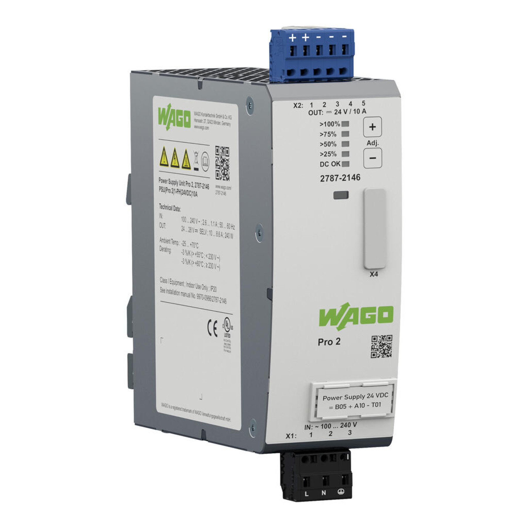 Wago 2787-2146 10A Power Supply 24VDC Pro 2; 1-phase TopBoost - PowerBoost; communication capability