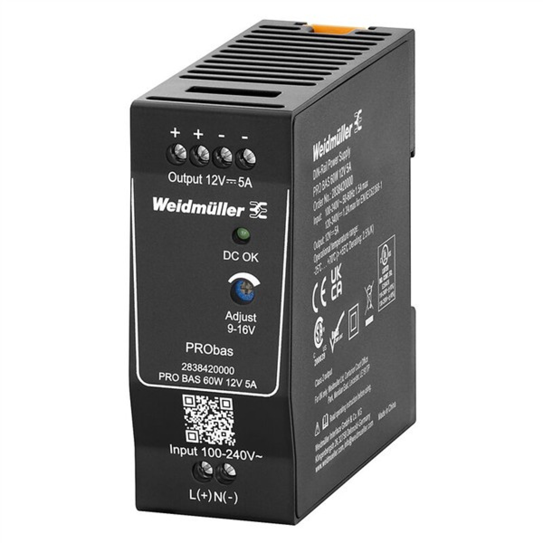 Weidmuller 2838420000 Power Supply PRO BAS 60W 12VDC 5A