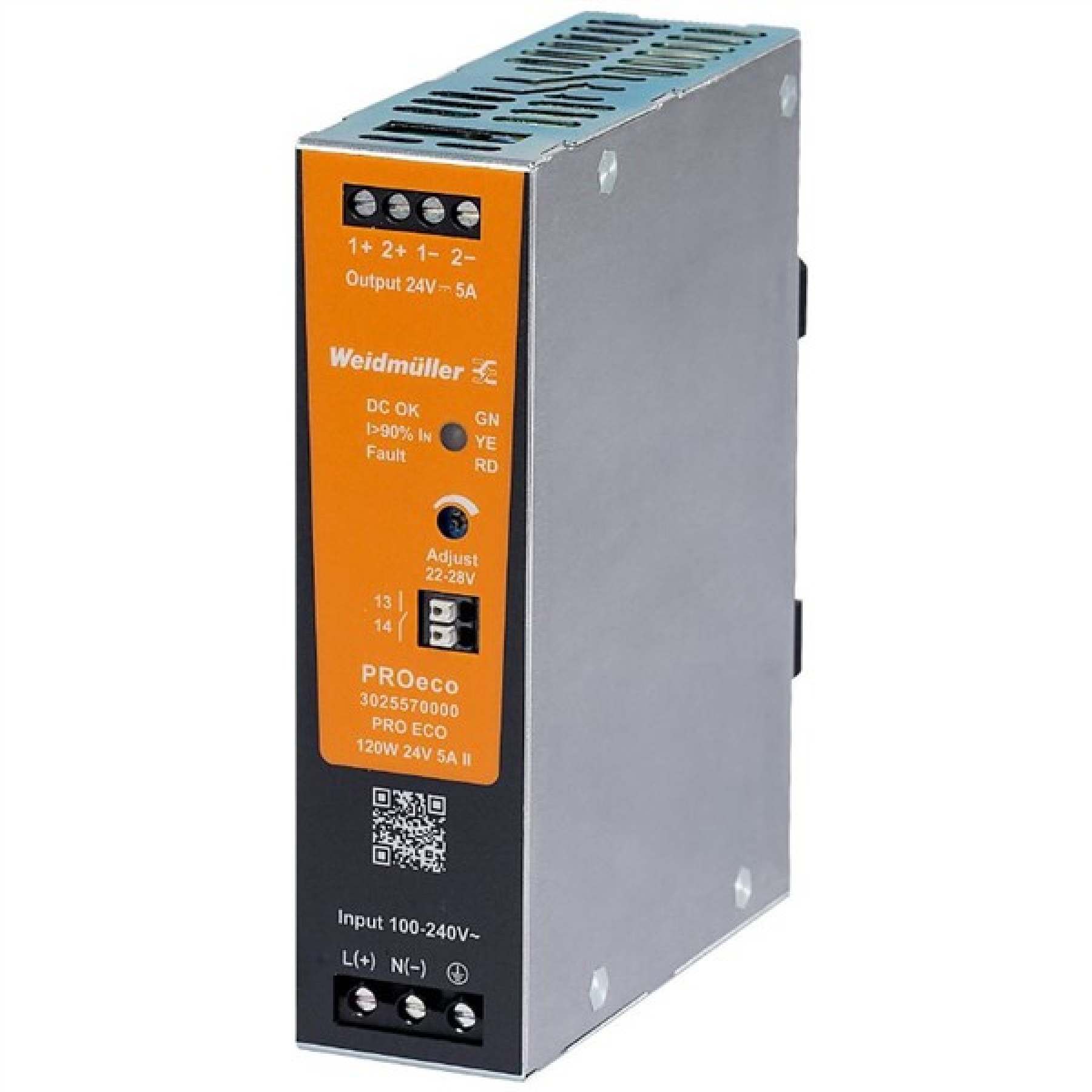 Weidmuller 3025570000 Power Supply PRO ECO 120W 24VDC 5A