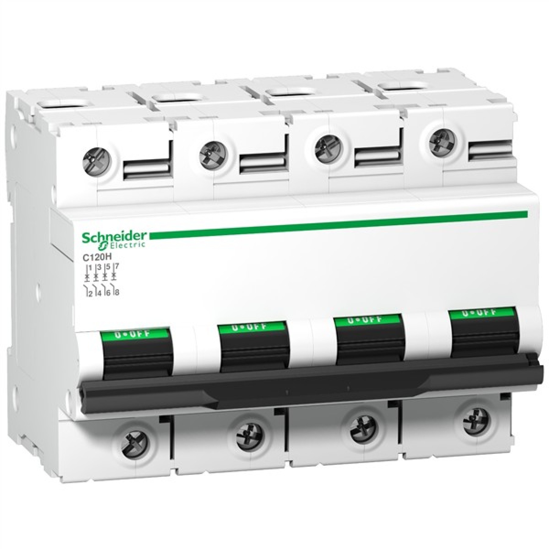 Schneider Miniature circuit-breaker Acti9 C120H 4P 80A D curve 15000 A (IEC 60898-1) 15 kA (IEC 60947-2)