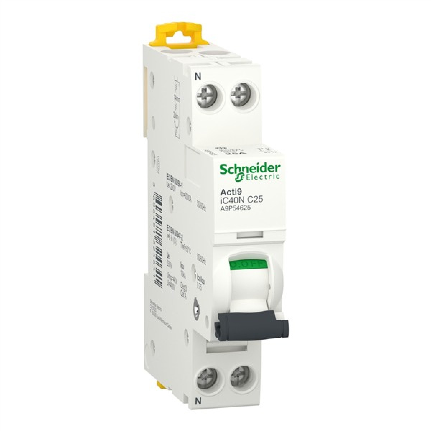 Schneider Acti9 Ic40n 1 Pole + Neutral C 25a 6000a/10ka MCB