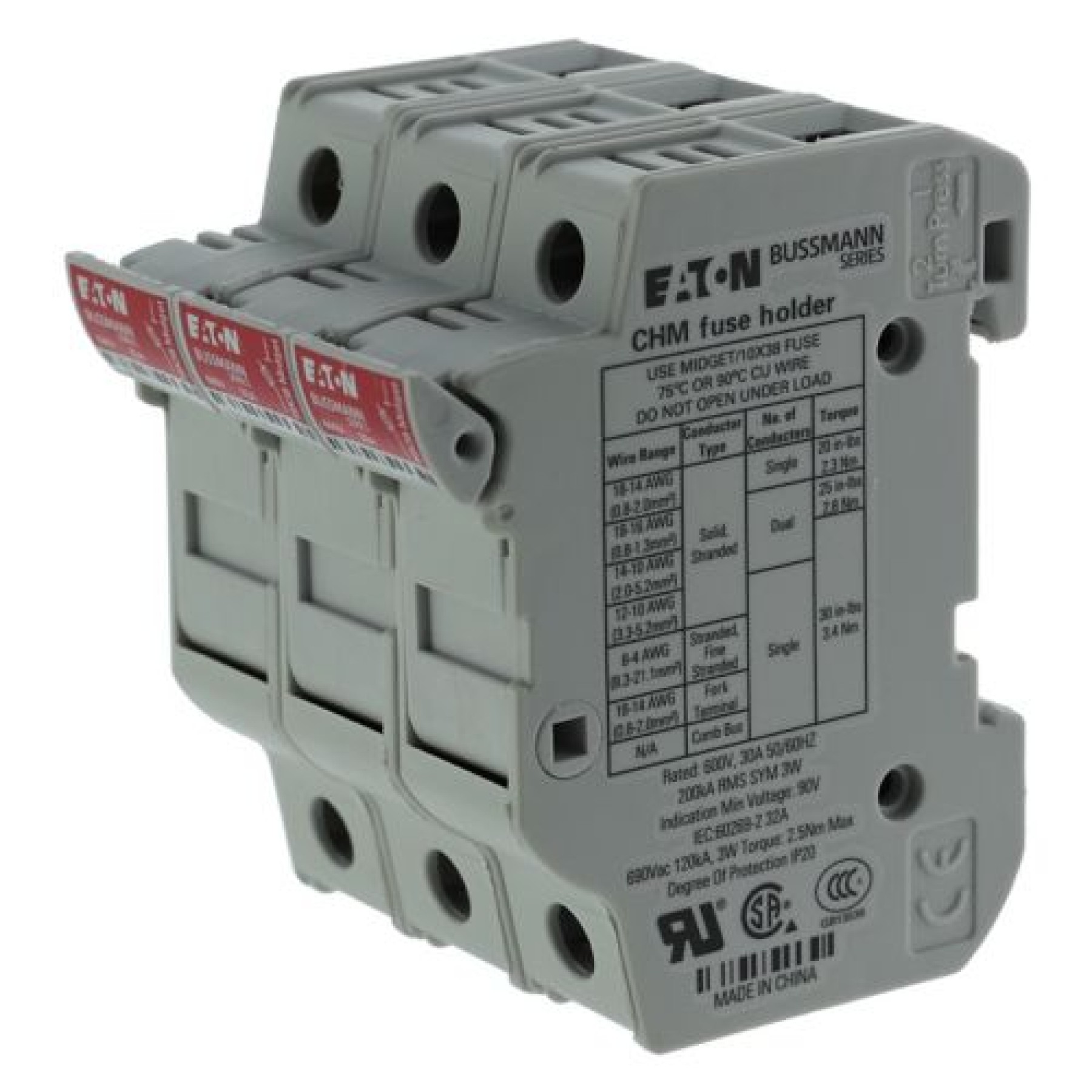 Bussman CHM3DU 10 X 38 32A 3 Pole Fuse Holder