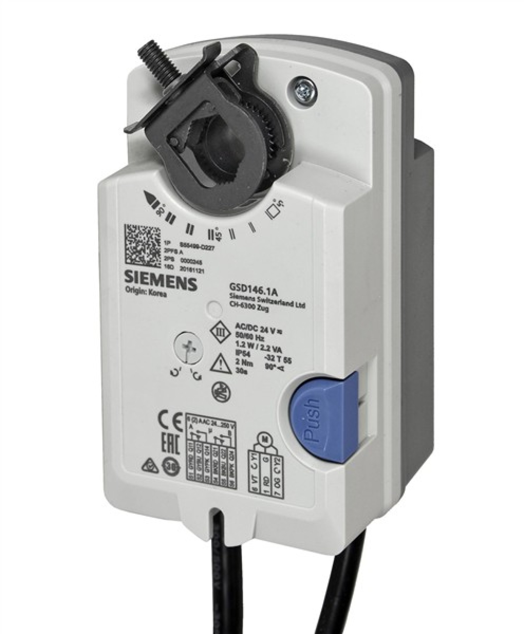Siemens GSD146.1A 2 Nm Rotary Damper Actuator with 2 Auxiliary Switches 2 3 Position Control 30 s Opening 24 VACDC