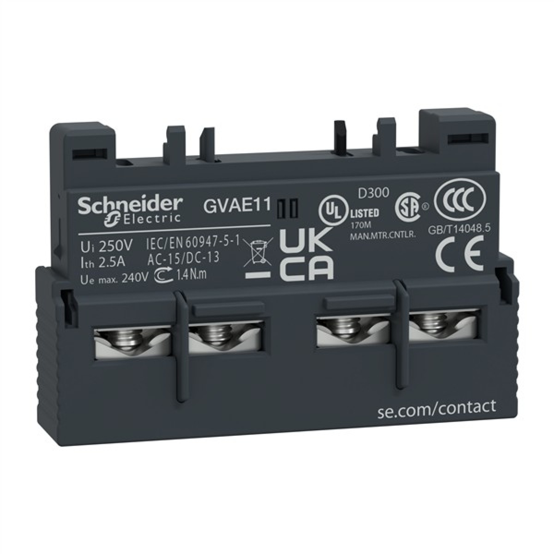Schneider GVAE11 TeSys GV2 & GV3 auxiliary contact - 1NO 1NC for manual motor starter