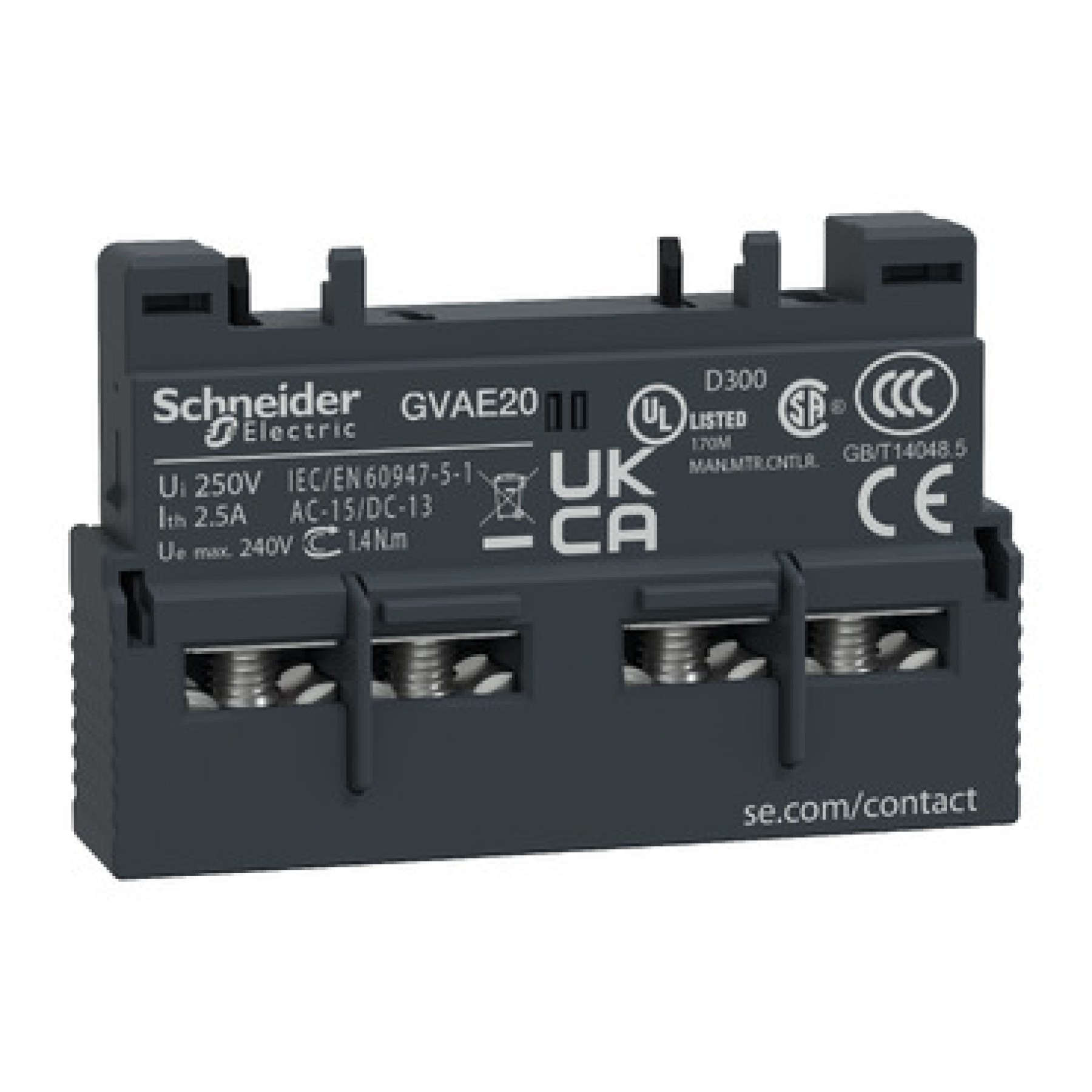 Schneider GVAE20 Auxilliary 2NO Front Mounted for GV2 Manual Motor starter