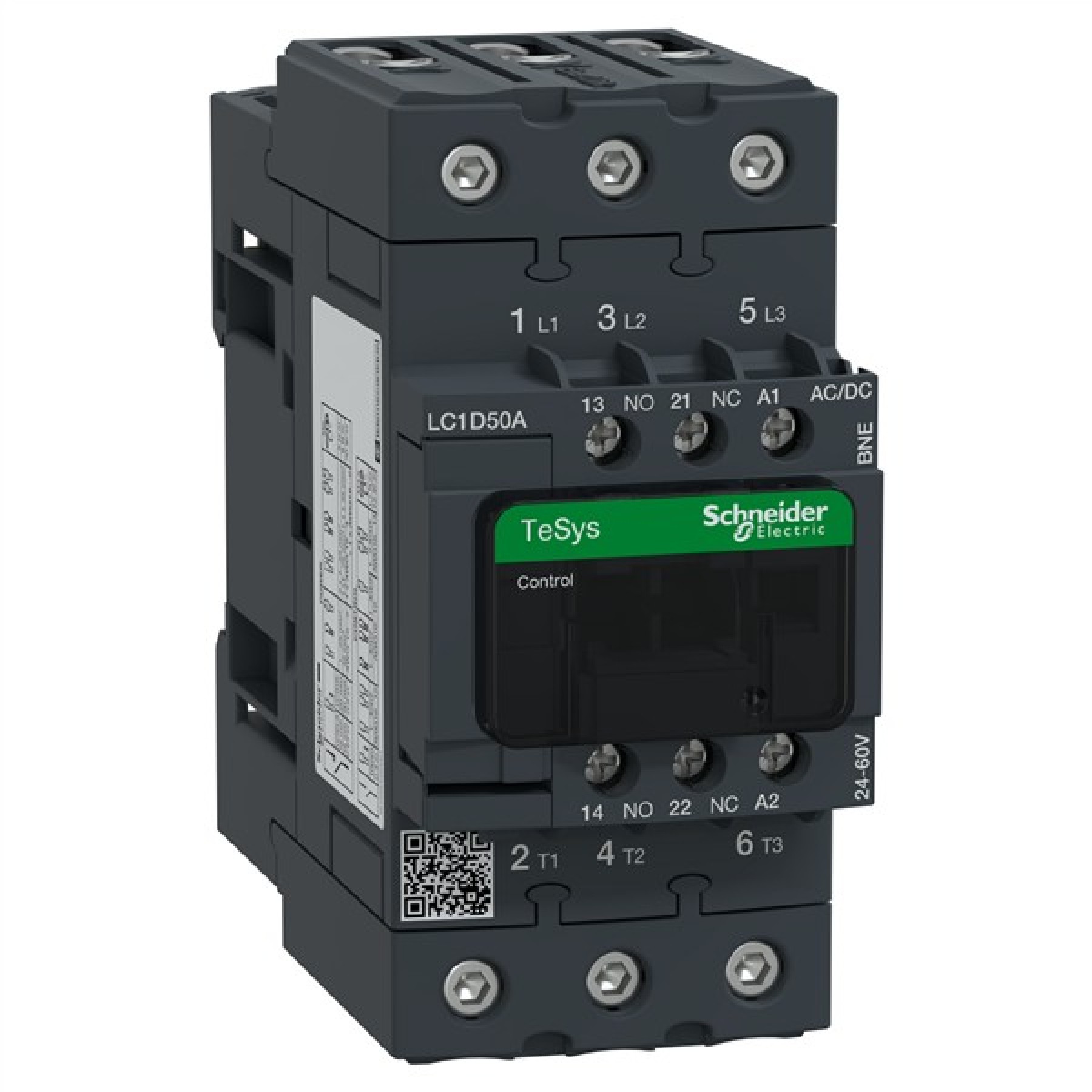 Schneider LC1D50ABNE Contactor 50A 22KW 3P 3NO 24...60VACDC