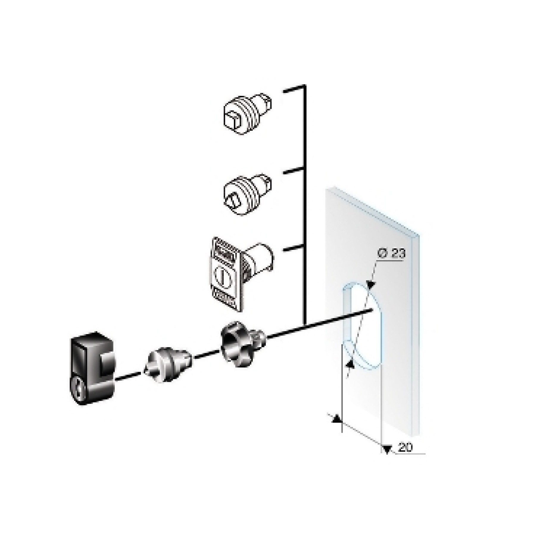 Schneider NSYTT8CRN Triangular lock insert 8mm chromed. For PanelSet CRN and Thalassa PLM enclosures