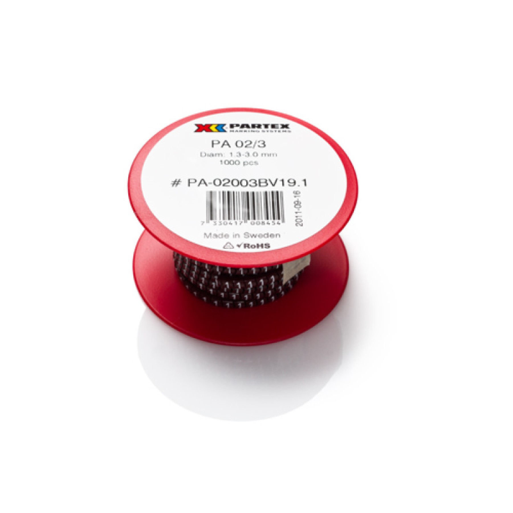 Partex Cable Marker PA02/3 Colour Coded Brown Marked 1 Reel To suit cables: 1.7 - 2.8mm 0.5 - 0.75mm