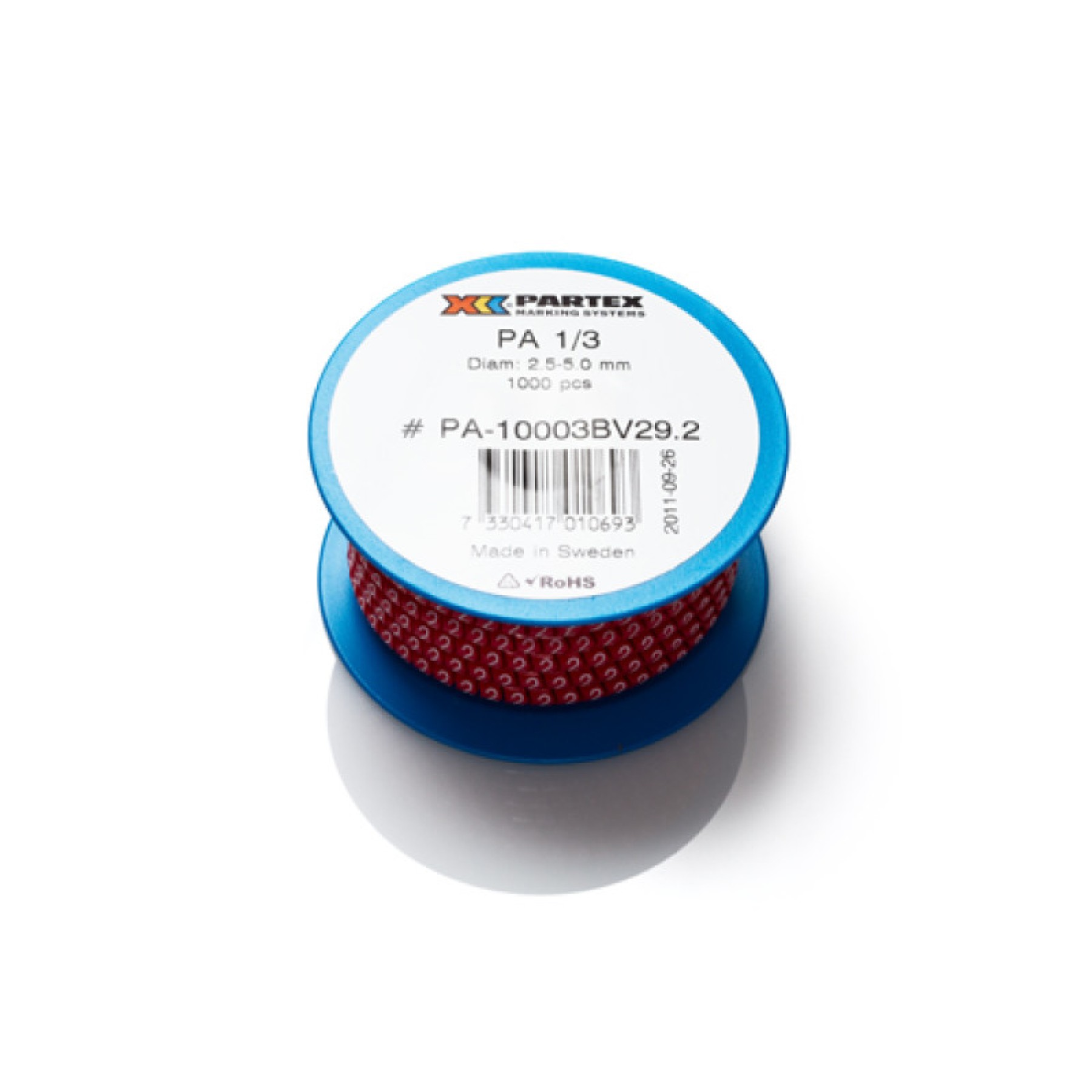 Partex Cable Marker PA1/3 Colout Coded Black Marked 0 Reel To suit cables: 2.5 - 5.0mm (0.75 - 4.0mm)