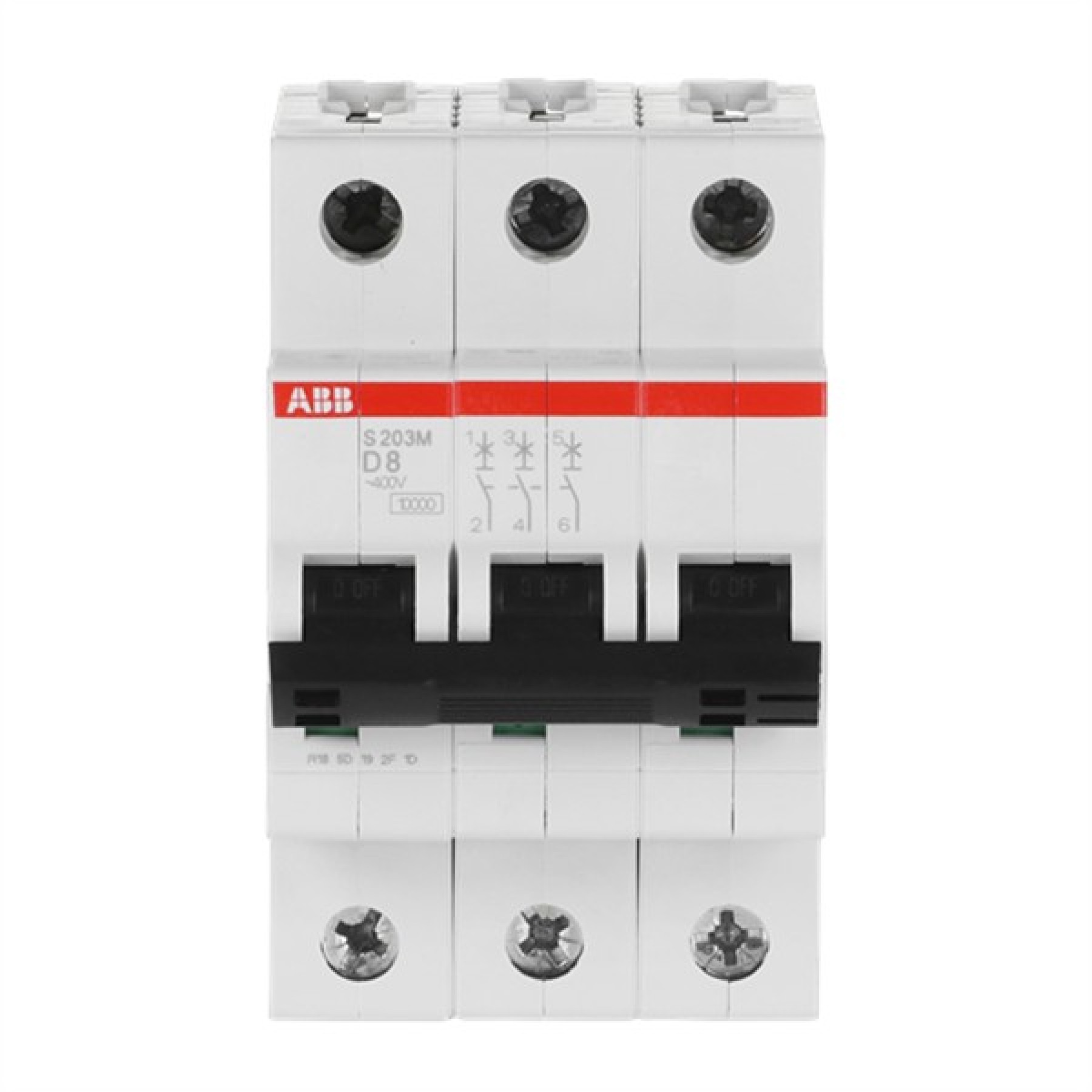 ABB MCB S200M 3 Pole 8A Type D (AC) 10kA