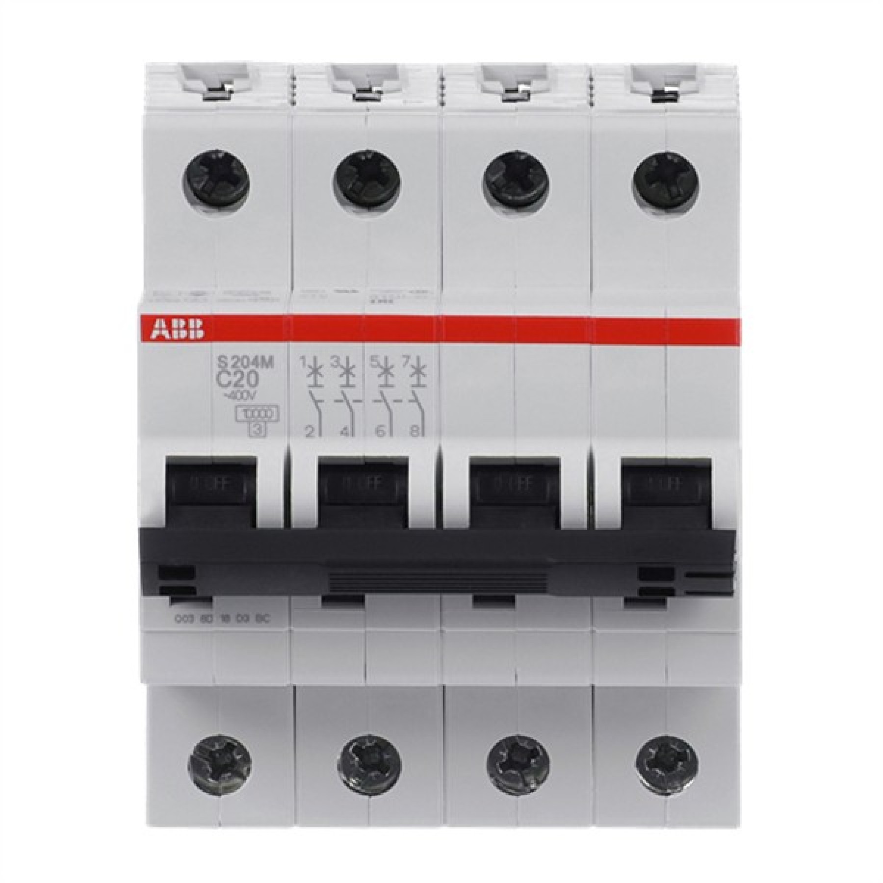 ABB MCB S200M 4 Pole 20A Type C (AC) 10kA