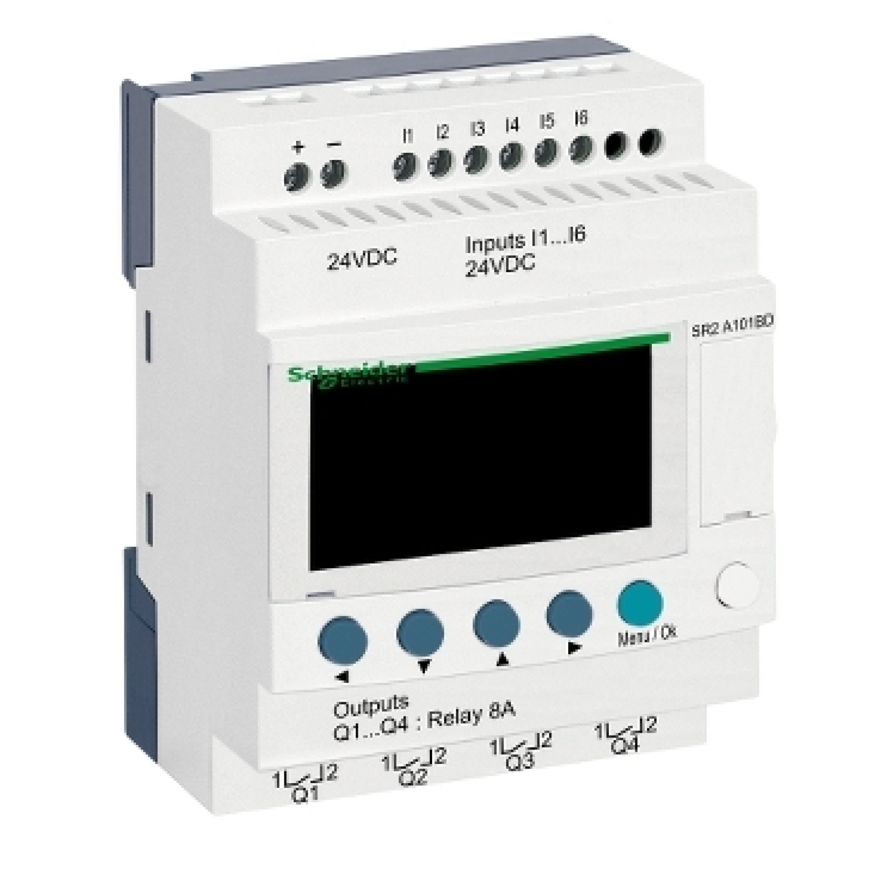 Schneider SR2A101BD compact smart relay ZelI/O Logic - 10 I/O - 24VDC- no clock - display