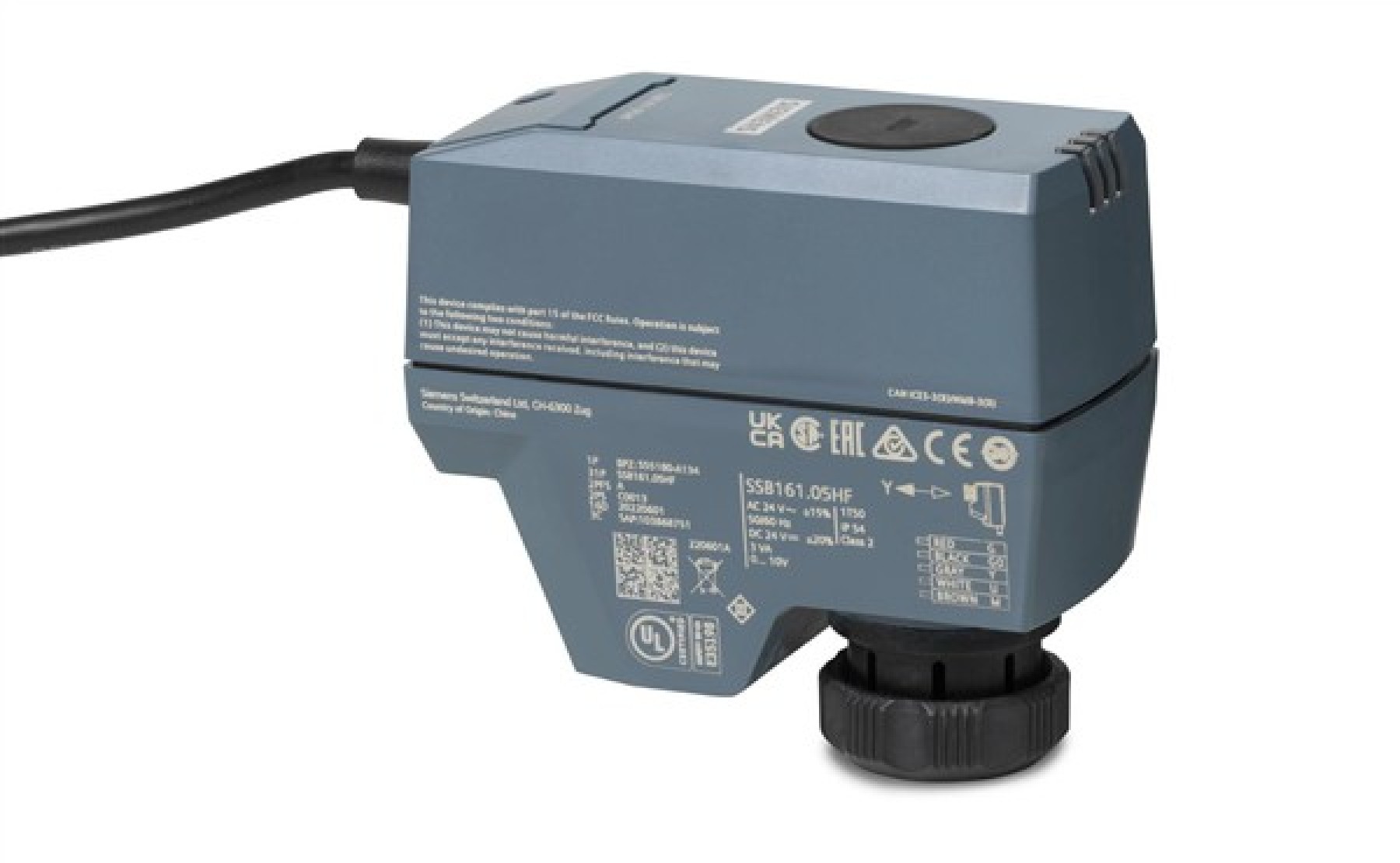 Siemens SSB161.05HF Ac 24V Dc 0...10V Electro Motoric Valve Actuator Non Spring Return 1.2...6Mm Stroke 75 Seconds 200N With Cable