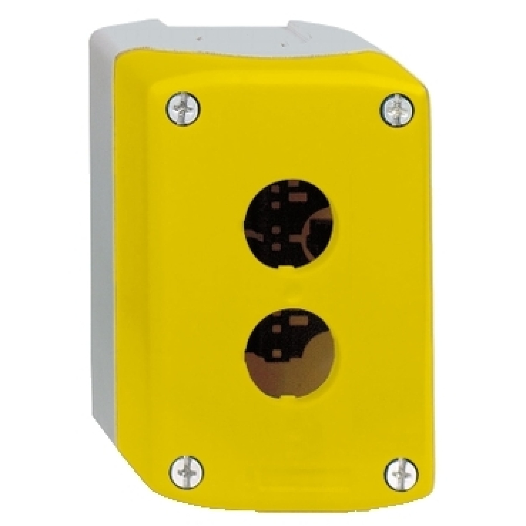 Schneider XALK02 yellow empty enclosure lid with light grey base - 2 cut-outs 2 hole