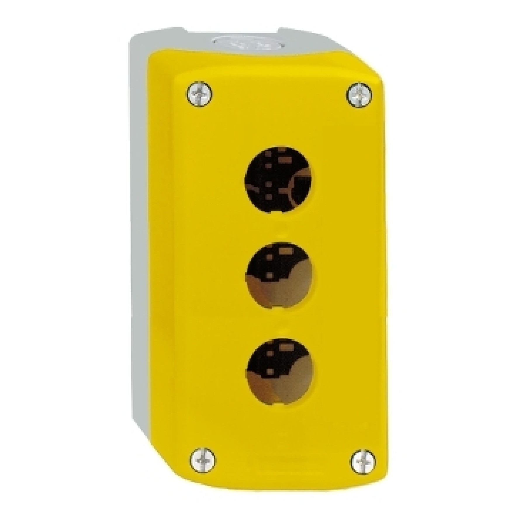 Schneider XALK03 yellow empty enclosure lid with light grey base - 3 cut-outs 3 hole