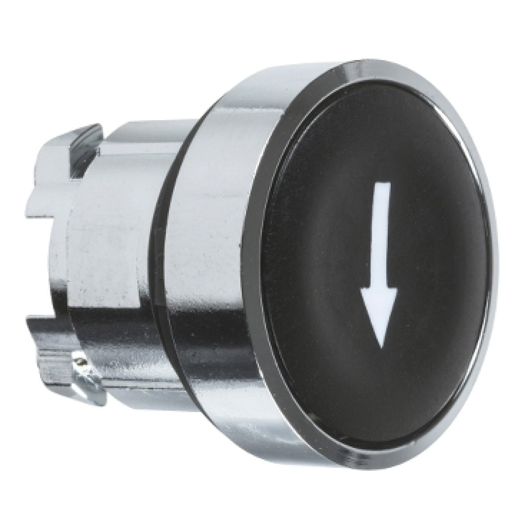 Schneider ZB4BA335 Electric Push button head metal flush black 22mm spring return marked DOWN ARROW