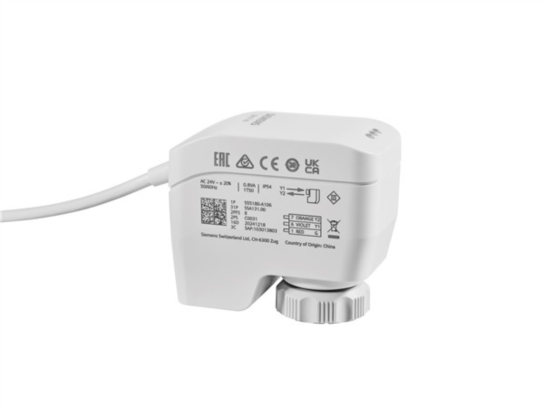 Siemens SSA131.00 3 Position Electro Motoric Valve Actuator Non Spring Return 1.2Mm To 6.5Mm Stroke 27 Seconds Mm 100N Ac 24V