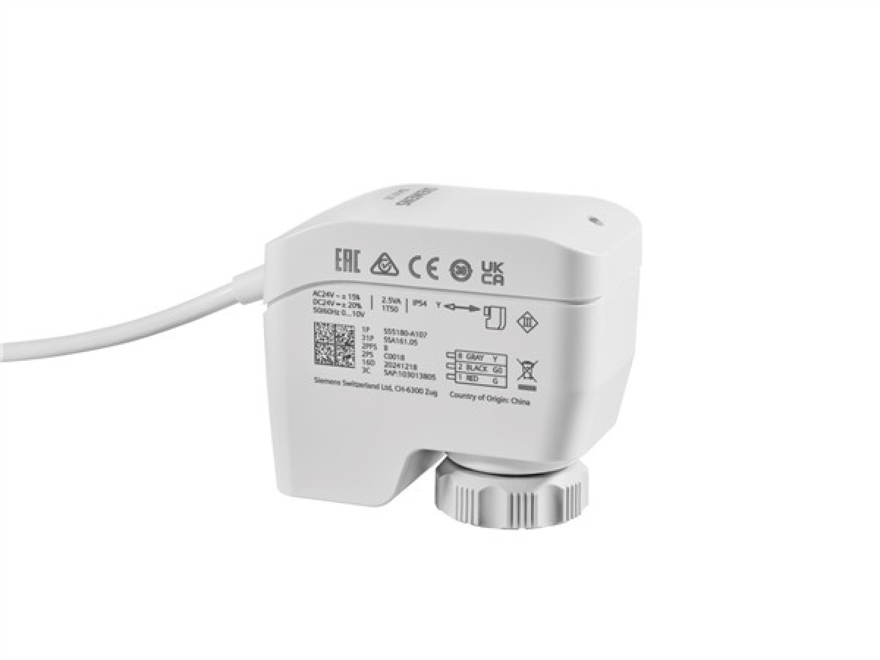 Siemens SSA161.05 Electro Motoric Valve Actuator Non Spring Return 1.2Mm To 6.5Mm Stroke 10 Seconds Mm 100N Ac 24 VACDC 0...10V
